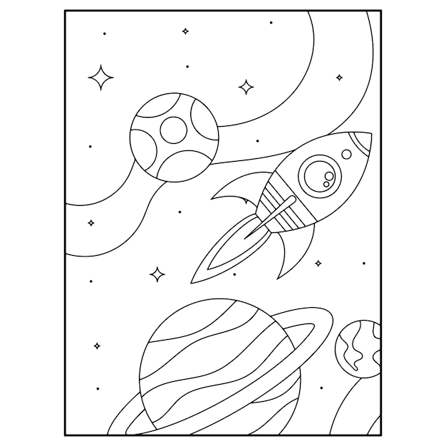 Disegni da colorare spaziali per bambini Vettore Premium