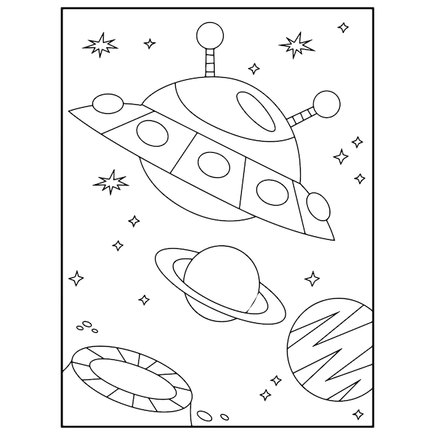 Disegni da colorare spaziali per bambini Vettore Premium