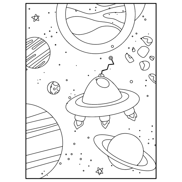 Disegni da colorare spaziali per bambini Vettore Premium