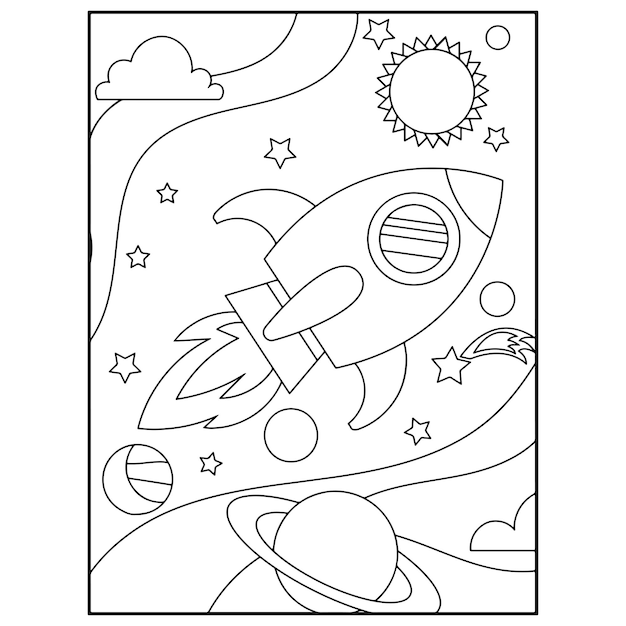 Disegni da colorare spaziali per bambini Vettore Premium