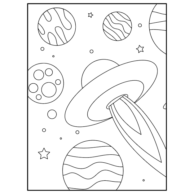 Disegni da colorare spaziali per bambini Vettore Premium