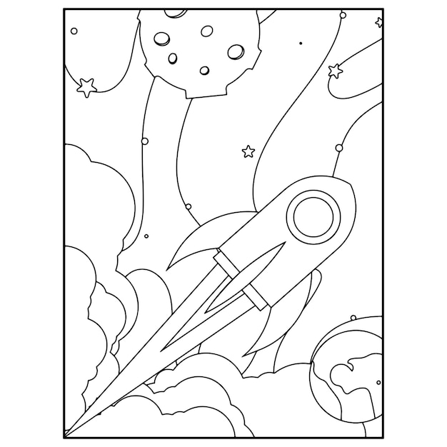 Disegni da colorare spaziali per bambini Vettore Premium