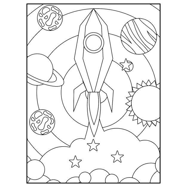 Disegni da colorare spaziali per bambini Vettore Premium