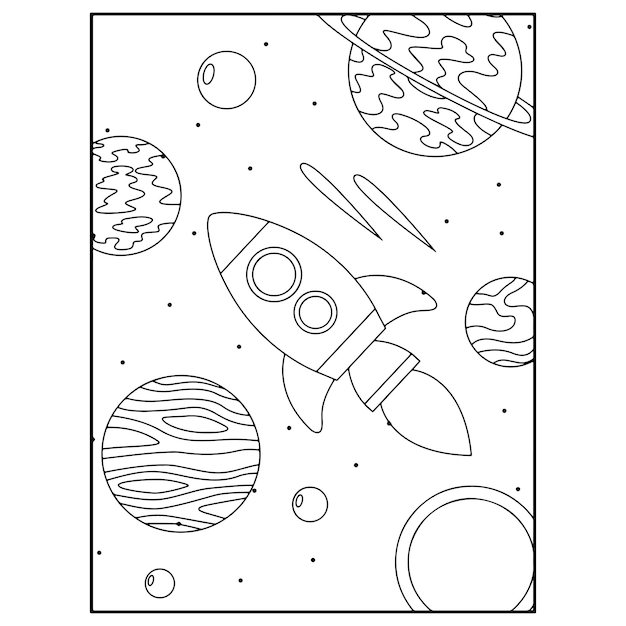 Disegni da colorare spazio stampabili per bambini vettore premium