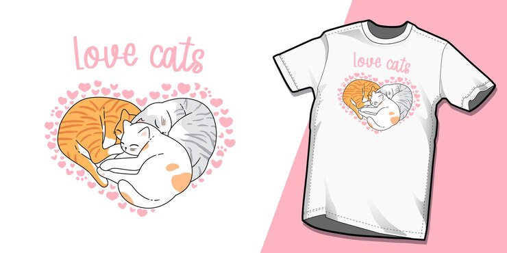 Vettore disegni del modello di tshirt gatti carino san valentino