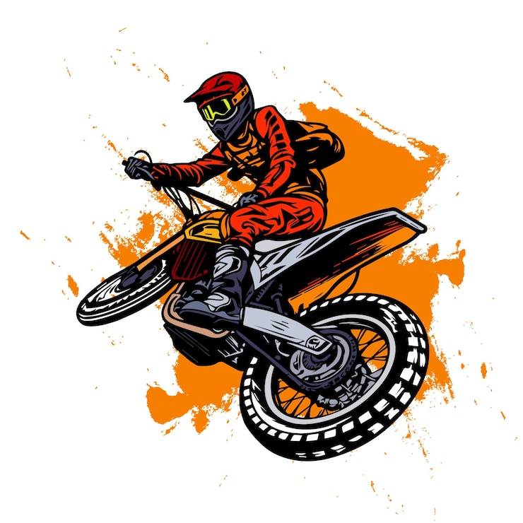 Disegni di illustrazioni vettoriali di motocross su tinta unita
