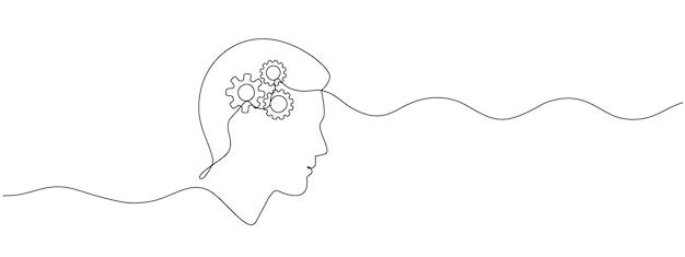 Disegni lineari continui della testa umana e programmi Contour One Line illustrazione vettoriale modificabile del progresso tecnologico