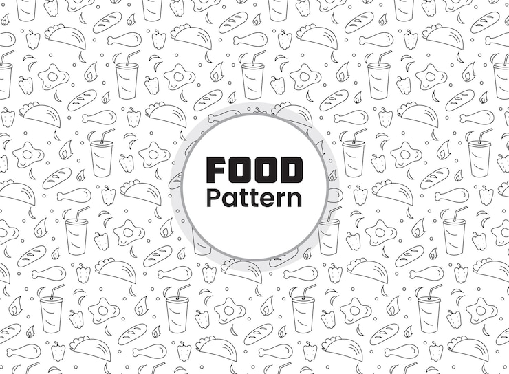 Vettore disegni senza cuciture con icone lineari relative a food
