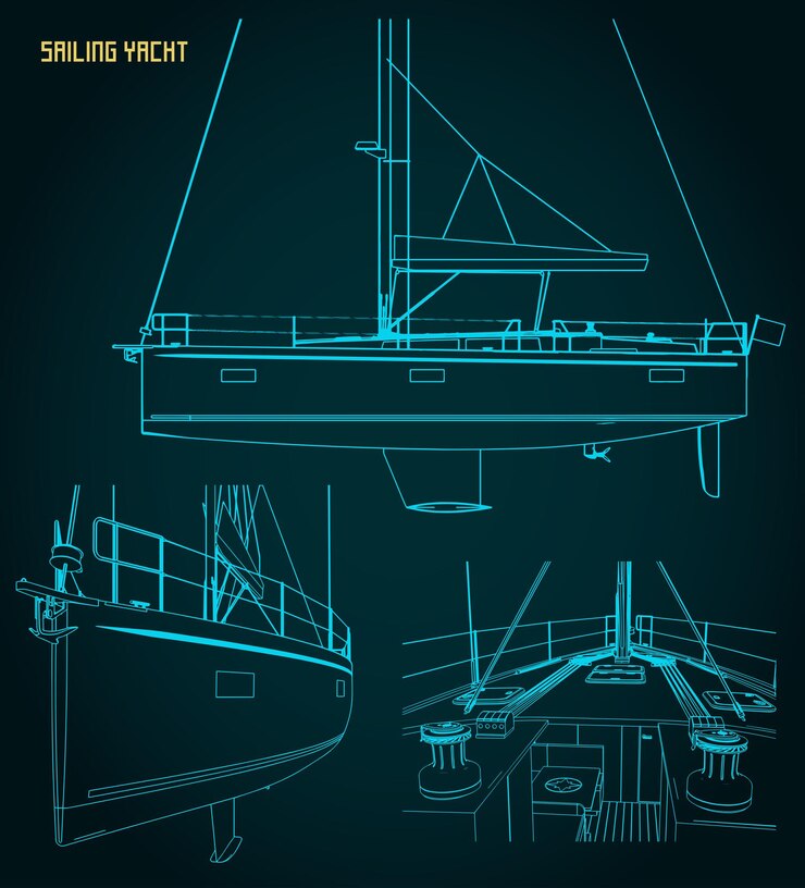 Vettore disegni tecnici di yacht a vela illustrazioni