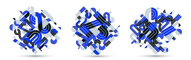 Disegni vettoriali di composizione geometrica astratta impostati astrazione blu isolata su forme bianche in stile moderno collezione d'arte di illustrazione