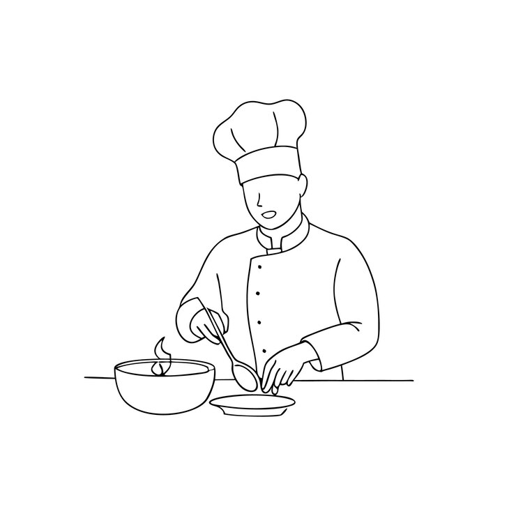 Vettore disegno a colori dello chef che prepara il cibo