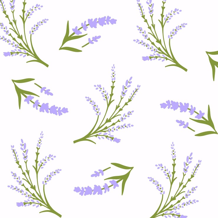 Vettore disegno a lavanda con fiori viola e foglie sullo sfondo floreale senza cuciture