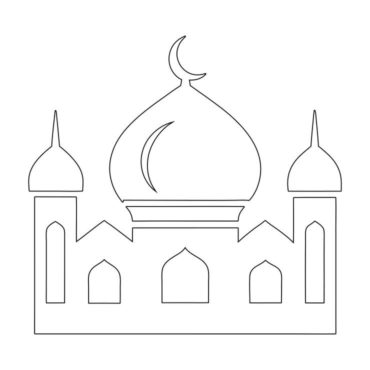 Vettore disegno a linea continua della moschea illustrazione vettoriale minimalista disegno artistico a linea islamica