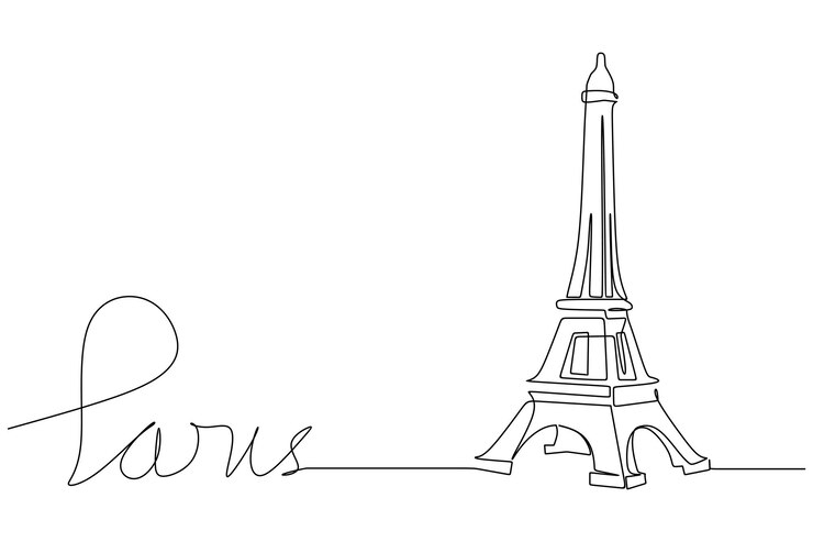 disegno a linea continua della Torre Eiffel di Parigi