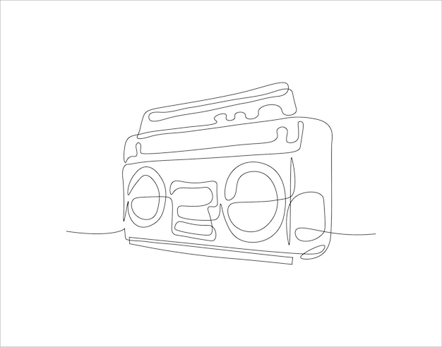 Disegno a linea continua di una nastra radio analogica all'antica Una linea di nastro radio nastro radio continuata Line Art Editable Outline