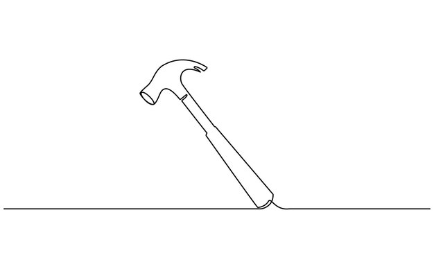 disegno a linea di un oggetto vettoriale isolato martello costruzione del martello linea singola continua