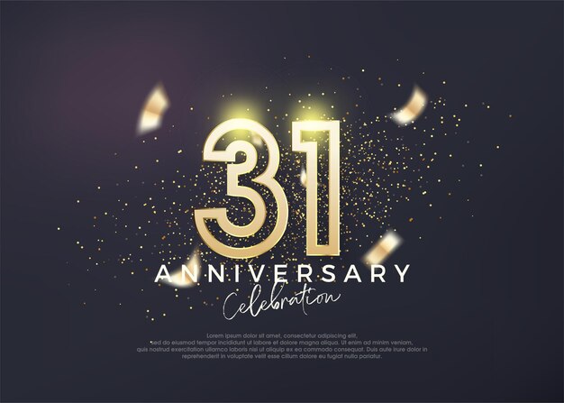 Disegno a linea dorata per la celebrazione del 31° anniversario Vettore premium per il manifesto di congratulazioni della celebrazione