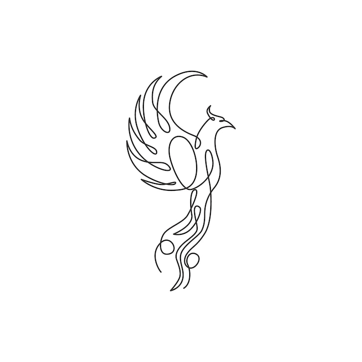 Vettore disegno a linea singola dell'uccello fenice fiamma per l'identità del logo aziendale icona aziendale dalla forma della fauna