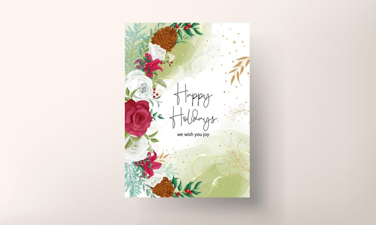 Vettore disegno a mano cartolina di natale bellissime foglie floreali e verdi