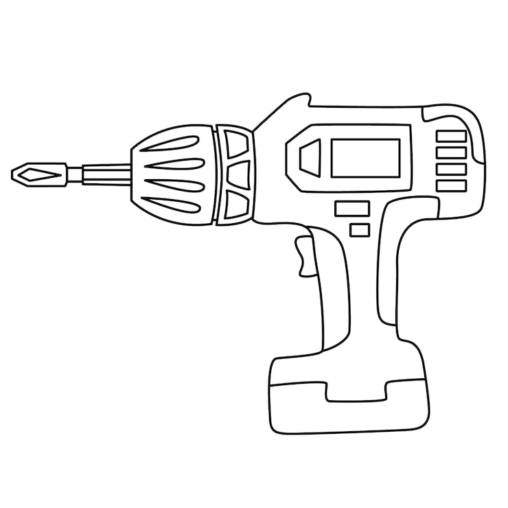 Vettore disegno a mano di un cacciavite elettrico illustrazione vettoriale a contorno nero
