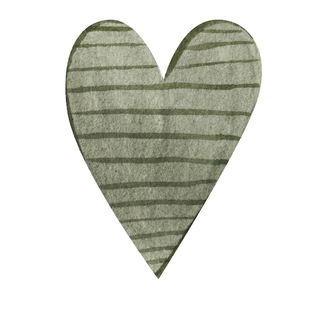 Disegno a mano di un cuore a righe verdi in cartone animato Illustrazione ad acquerello