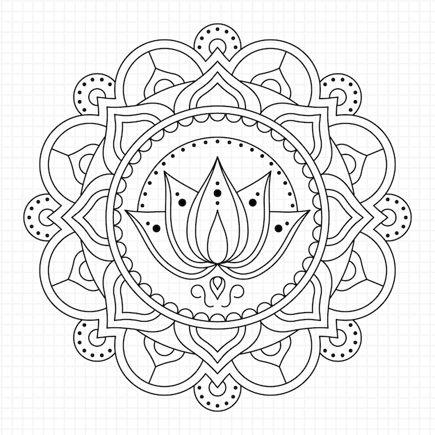 Disegno a mano di un mandala e di un fiore di loto