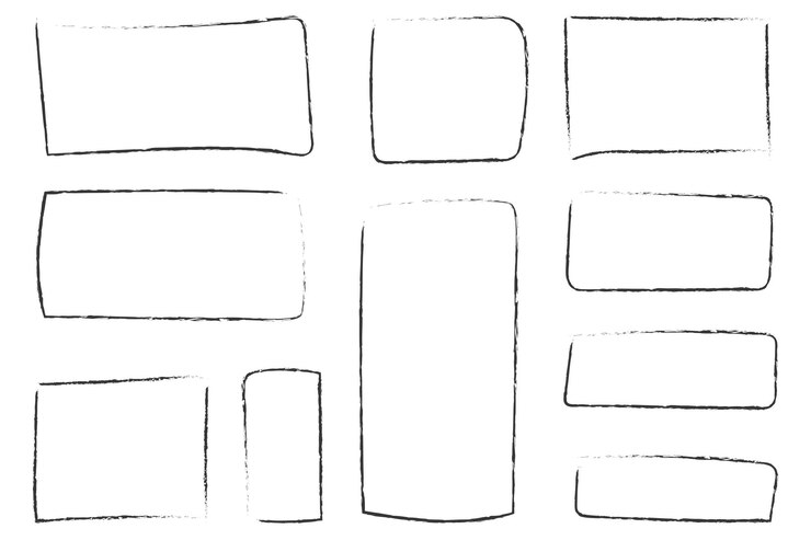 Disegno a mano doodle grunge highlights quadrati vettoriale penna a carbone rettangolo confini nota angolare