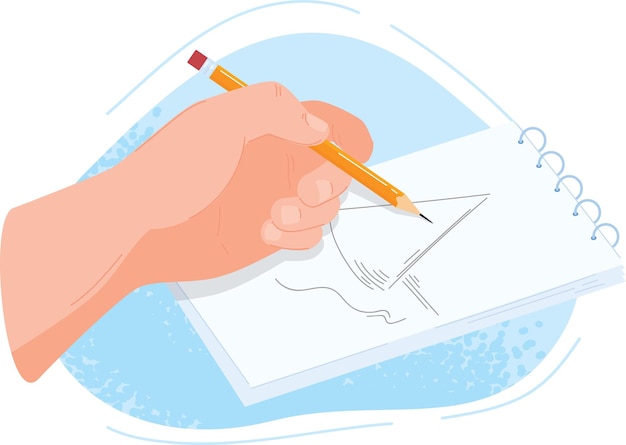 Disegno a mano forma geometrica matita blocco appunti processo artistico creazione di schizzi quaderno carta