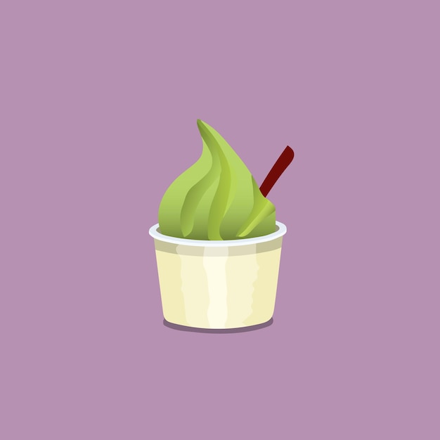 Disegno a mano illustrazione della cucina giapponese vettore di crema morbida di matcha in una piccola tazza con cucchiaio