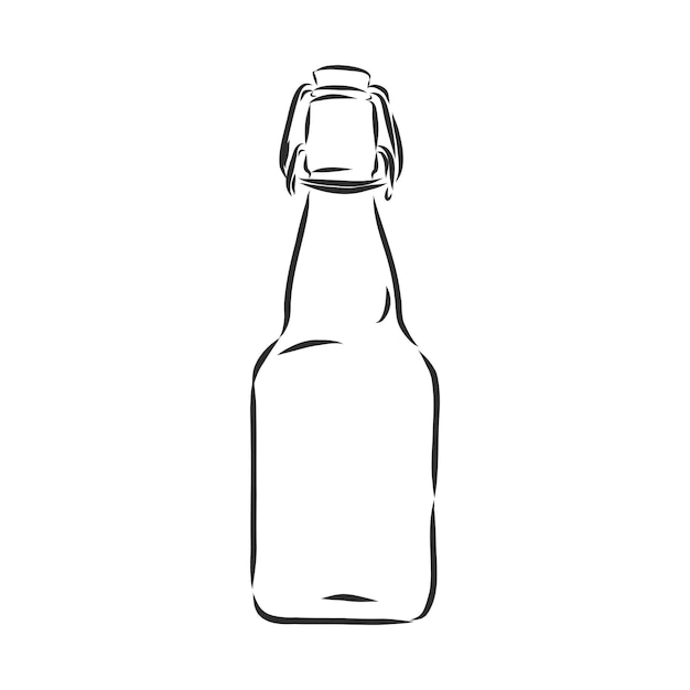 disegno a mano in bianco e nero di una bottiglia di brandy di whisky rum senza etichetta non aperta