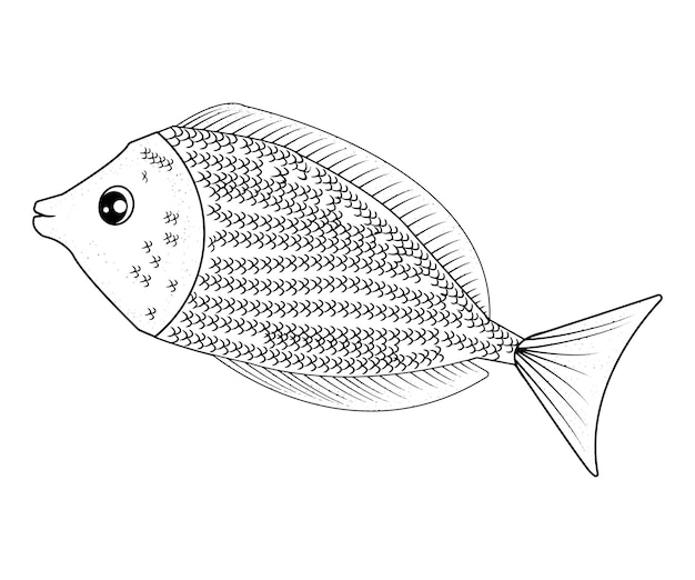 Disegno a mano in bianco e nero pesce oceano premium vettoriale