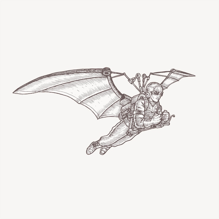Vettore disegno a mano macchina volante steampunk