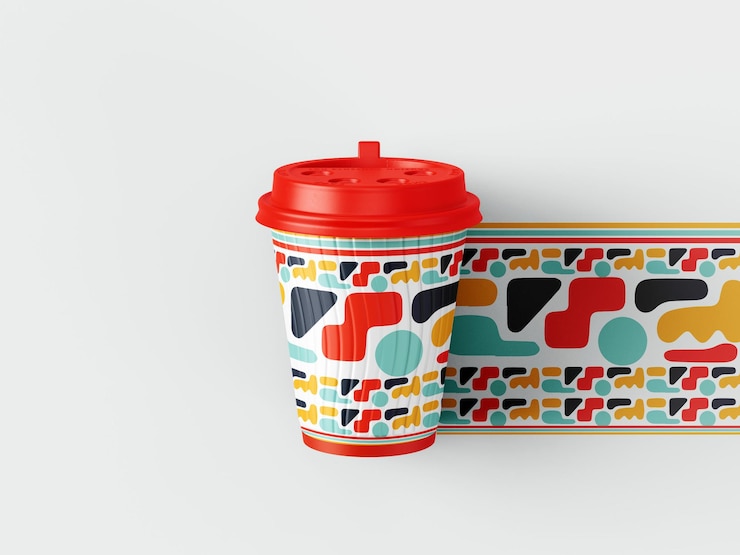 Vettore disegno a pattern di tazze di carta da caffè