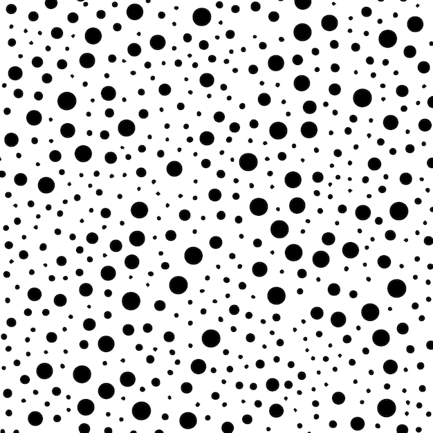 Disegno a puntini polka senza cuciture in bianco e nero con cerchi sfondo vettoriale a puntini monocromatico Geomet
