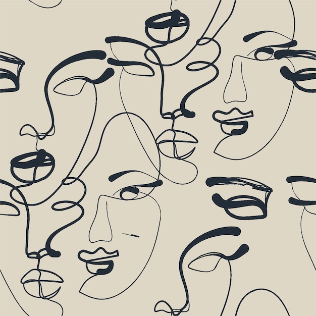 Disegno a righe senza cuciture di donne con volti diversi