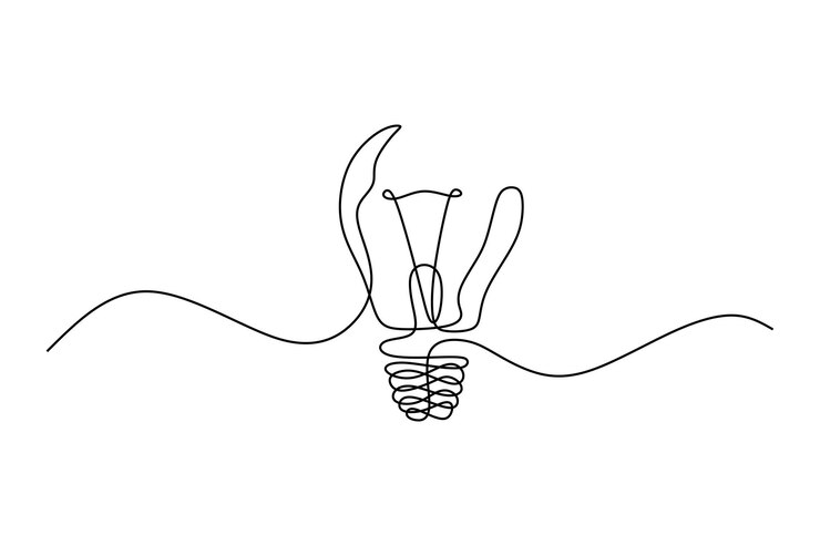 Disegno a tratteggio continuo della lampadina incandescente