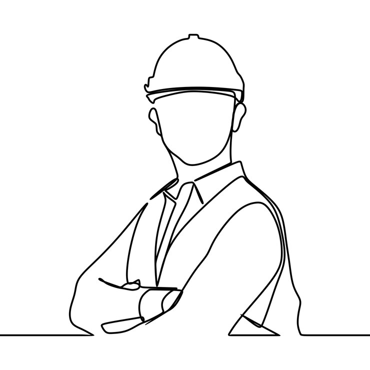 disegno a tratteggio continuo di operaio edile professionista ingegnere