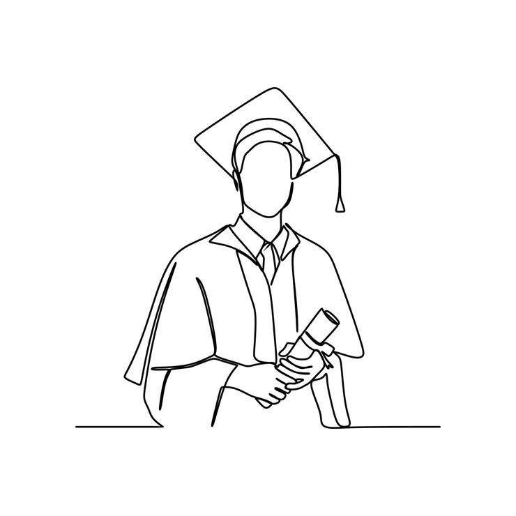 disegno a tratteggio continuo di un giovane laureato maschile