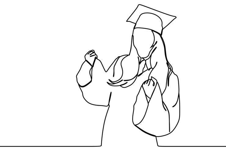 disegno a tratteggio continuo di una giovane laureata