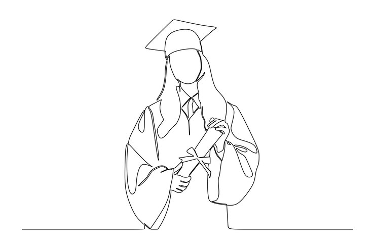 disegno a tratteggio continuo di una giovane laureata