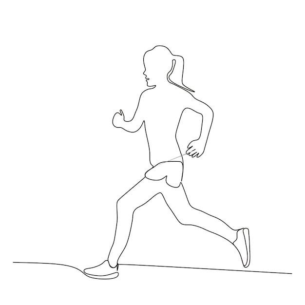 disegno a tratteggio continuo di una persona che fa sport correndo