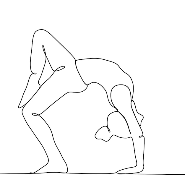 disegno a tratteggio continuo donna sportiva impegnata nello yoga su sfondo bianco