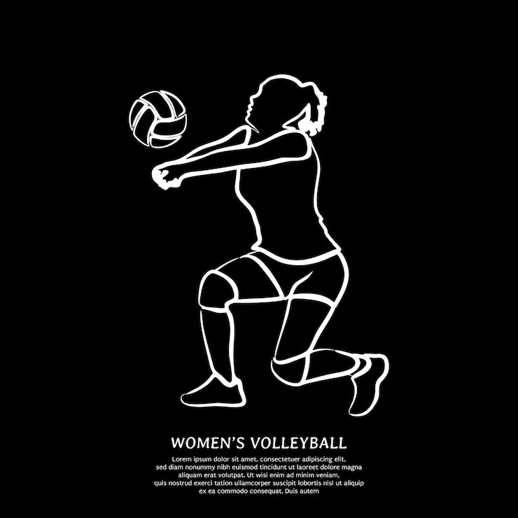 Vettore disegno a tratteggio del giocatore di pallavolo femminile professionista che salta isolato su priorità bassa nera