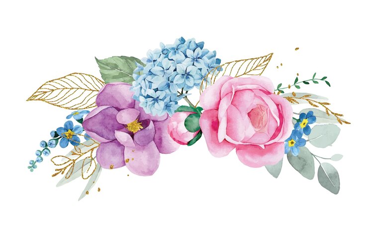 disegno ad acquerello. bouquet, composizione di fiori e foglie di eucalipto, foglie ed elemento dorati