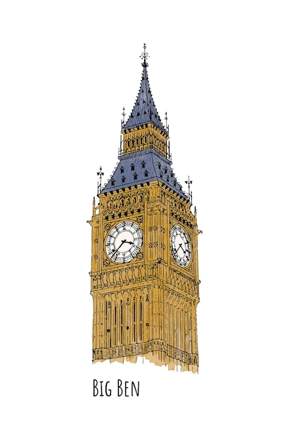 Disegno ad acquerello del Big Ben disegnato a mano
