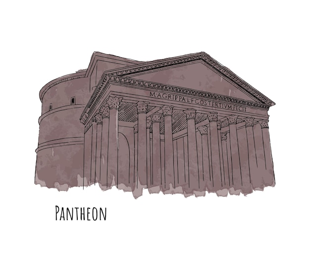 Disegno ad acquerello vettoriale del Pantheon a Roma