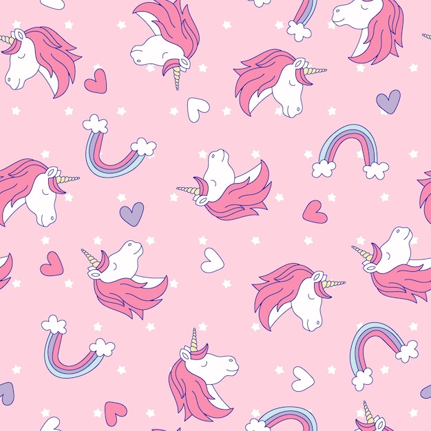 Disegno animato infantile con unicorni e cuori sfondo pastello consistenza per bambini