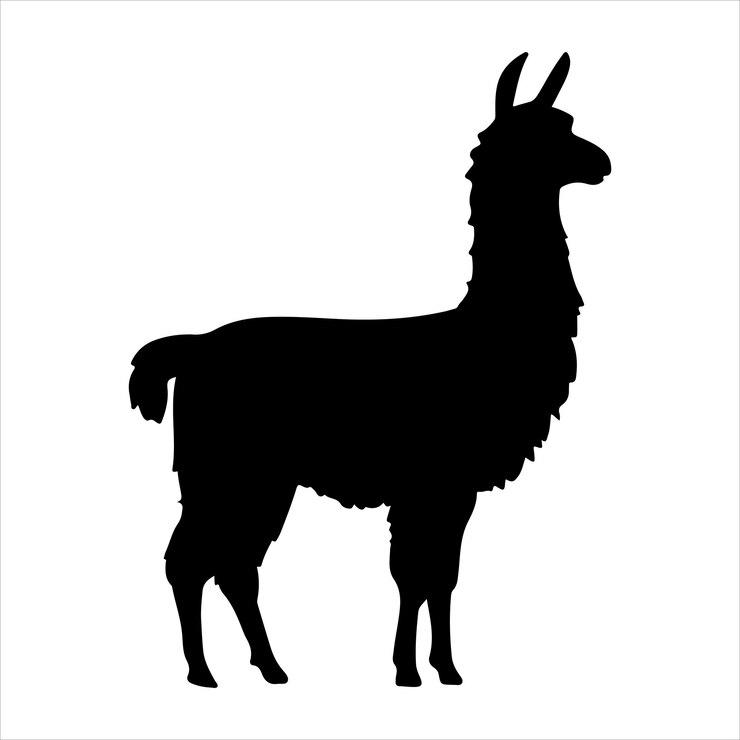 Vettore disegno approssimativo di una silhouette di lama circondata da piante tropicali in una foresta pluviale