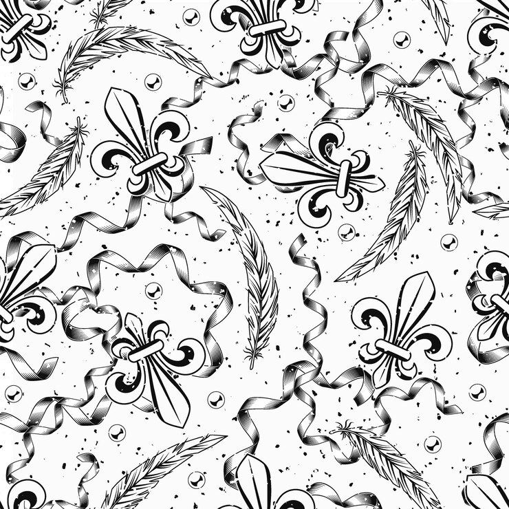 Vettore disegno bianco e nero con piume di fiore di lis