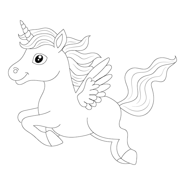 disegno bianco stampabile per bambini Illustrazione vettoriale di unicorni a colori di linea per libro da colorare